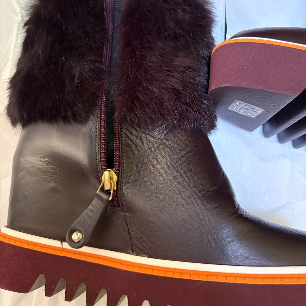 Palomitas Paloma Barcelo Boots Wedge Booties Sz 38EU/37.5US Real Fur Decor $590 - Picture 9 of 13